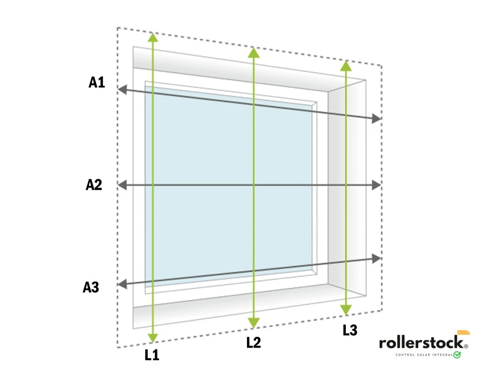 Imagen demostrativa de medidas fuera de vano para cortinas roller